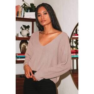 Lulus Taupe Knit Sweater, wide neck - Size L